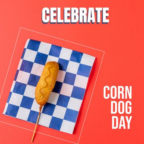 corn dog on checkered paper celebrating national corn dog day - Download Free Stock Templates Pikwizard.com