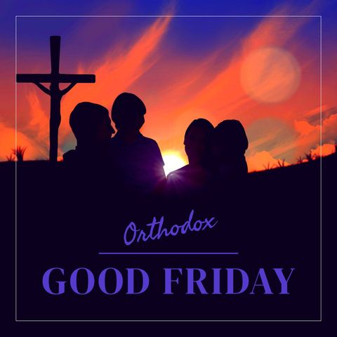 Silhouetted Family Embracing Under Crucifix at Sunset - Orthodox Good Friday - Download Free Stock Templates Pikwizard.com