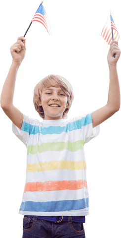 Smiling boy with usa flags on transparent background