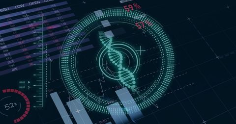 Futuristic DNA Strand with Data Visualization Overlay - Download Free Stock Images Pikwizard.com