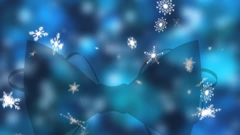 Festive Blue Background with Snowflakes and Ribbon Animation