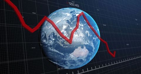 Earth with downward trending graph indicating global financial crisis