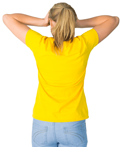 Transparent Back View of Upset Football Fan in Yellow T-Shirt
