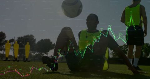 Soccer player balances ball with dynamic data overlay