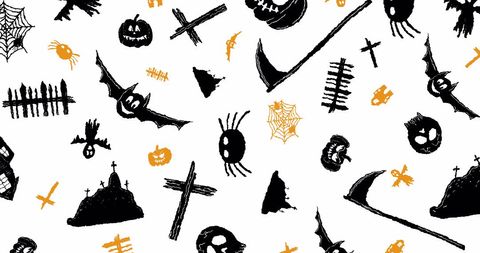 Playful Halloween Symbols Collage on White
