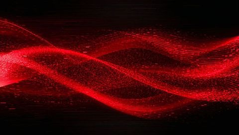 Flowing red digital wave featuring particle trails and glowing scanlines