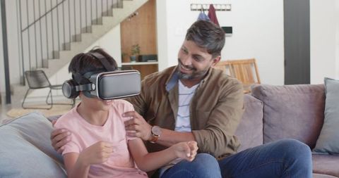 Father and Son Bonding Over Virtual Reality Experience