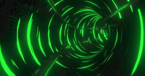 Futuristic Green Digital Tunnel with Neon Lights