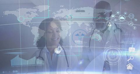 Medical professionals engaging with advanced holographic display