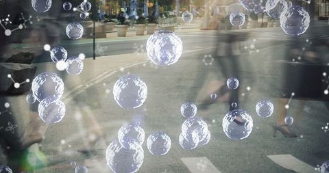Futuristic technology overlay on urban street scene