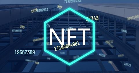 nft text overlay with falling numbers on digital network - Download Free Stock Images Pikwizard.com