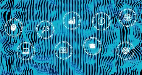 Digital icons with blue network background symbolizing technology connections