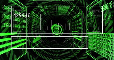 Futuristic Digital Data Tunnel with Matrix-Like Interface Graphics - Download Free Stock Images Pikwizard.com