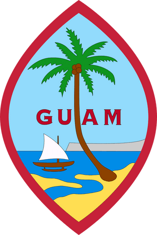 Guam emblem featuring palm and dive boat translucent background