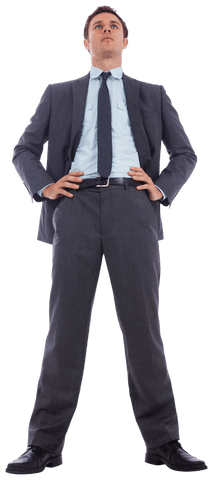 Transparent Confident Businessman Posing Heroic Gesture