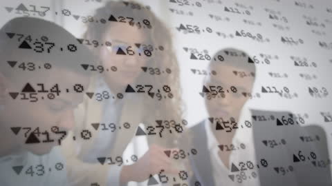 Business Team Analyzing Financial Data Numbers Overlay