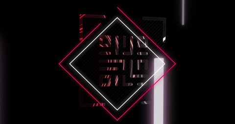 Abstract neon glowing qr code with geometric elements