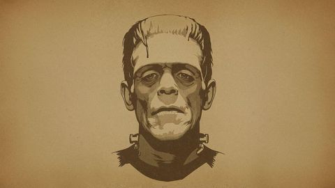 Vintage style monster illustration on sepia parchment