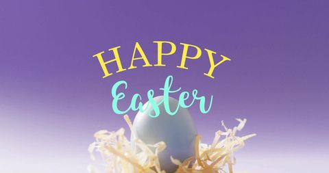 Colorful easter egg nest with happy easter text