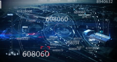 Futuristic City Display with Data Overlay