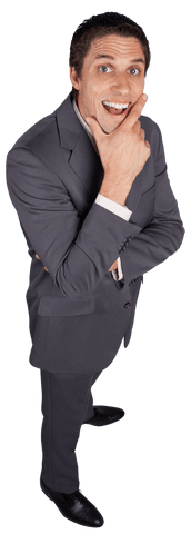 Transparent Joyful Businessman Thinking Pose