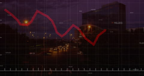 City Nightscape with Financial Graph Trend Overlay