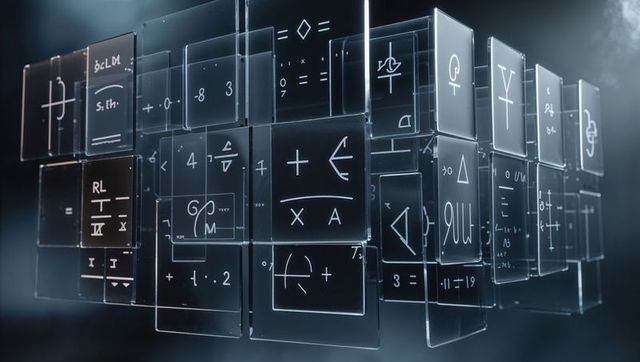 Futuristic Transparent Panels with Digital Math Formulas