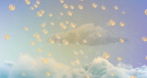 Abstract Digital Bitcoin Cloud Network Over Sky
