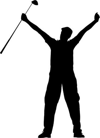 Golfer celebrating victory with arms raised transparent background
