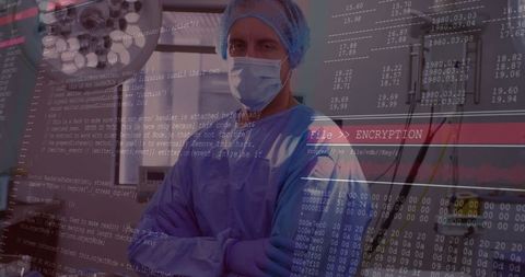 Surgeon in Procedure Room with Digital Security Code Overlay