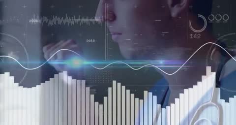 Healthcare Professional Analyzing Data with Advanced Technology