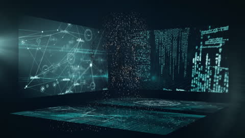 Futuristic Digital Interface with Scientific Data and Human Body