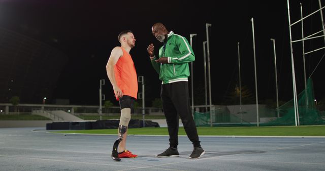 Para-athlete Training with Coach on Track at Night - Download Free Stock Images Pikwizard.com