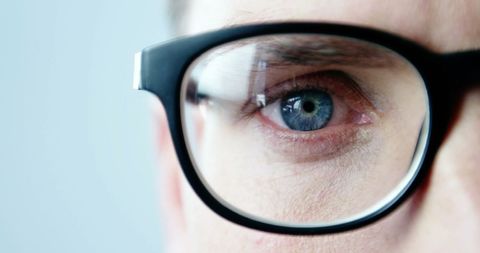 Close-Up of Caucasian Male Eyewear and Intense Look