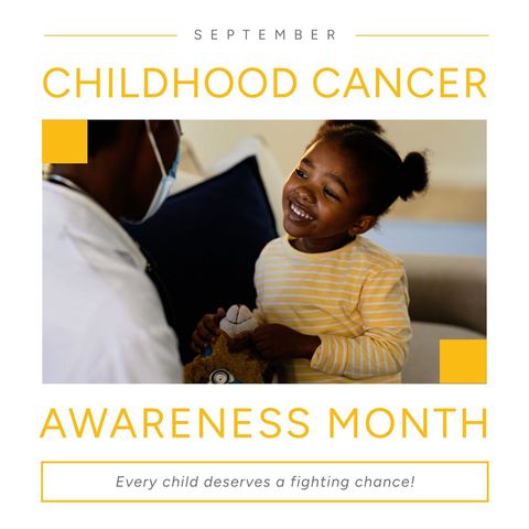 Childhood cancer awareness with caring doctor and patient