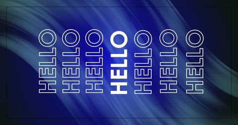 Repetitive hello text white font on blue digital wave background