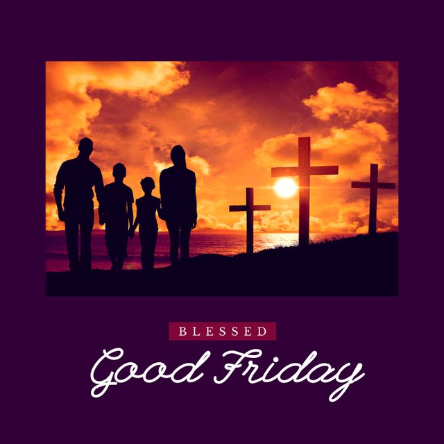 Silhouette Family and Crosses During Good Friday Sunset - Download Free Stock Templates Pikwizard.com