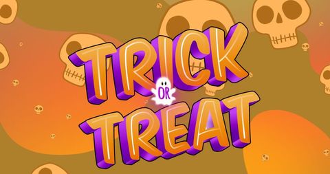 Halloween Greeting Text on Skulls and Orange Pattern