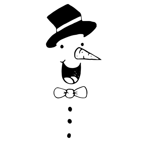 Black silhouette snowman on transparent background with copy space