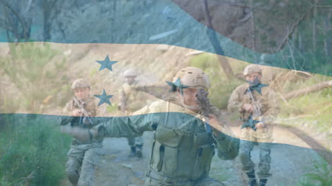 Military Troops on Patrol with Superimposed Flag of Honduras