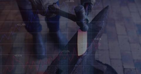 Blacksmith craftsmanship with financial growth overlay