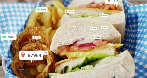 Social Media Engagement Icons on Sandwiches and Fries