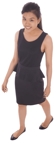 Asian Businesswoman Smiling in Black Outfit on Transparent Background