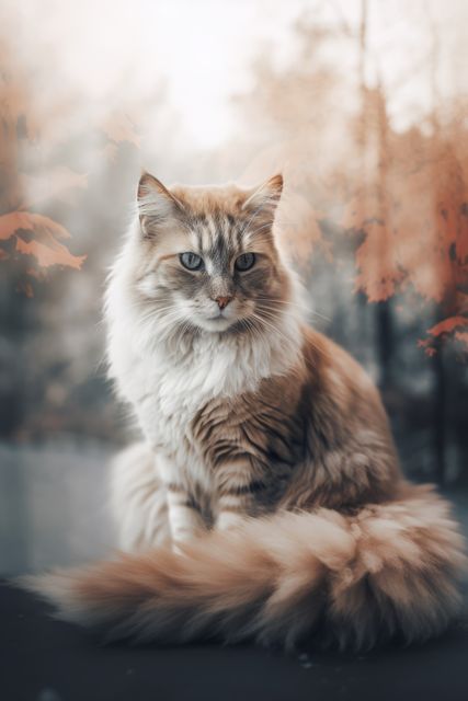 Double exposure with cat and trees, created using generative ai technology. Double exposure, animal and nature concept digitally generated image.