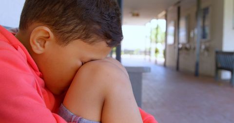 Young Boy Sitting Alone on Bench Feeling Sad at School - Download Free Stock Images Pikwizard.com