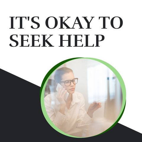 it's okay to seek help concept with woman on phone - Download Free Stock Templates Pikwizard.com