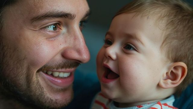 Father and Infant Sharing Smiles in Cozy Home Atmosphere