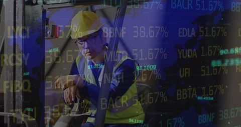 Global Data Overlay with Industrial Worker in Warehouse - Download Free Stock Images Pikwizard.com