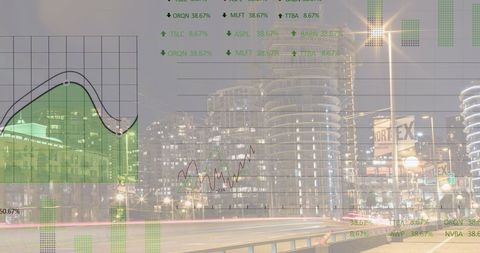 Futuristic Data Wave Display on Urban Night Scene