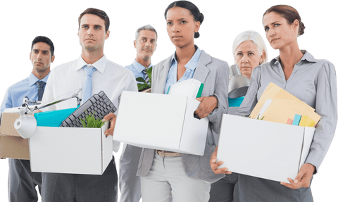 Transparent Background of Unhappy Professionals Holding Office Supplies